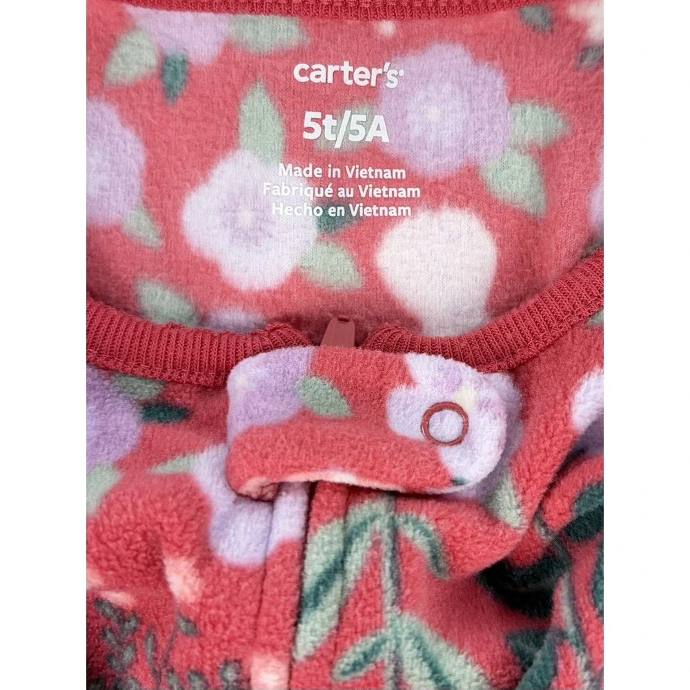 Carters Toddler Girls Fleece Footed Pajamas 5T Pink Floral Sleeper Buttery Soft